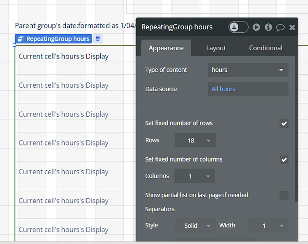 setting repeating group
