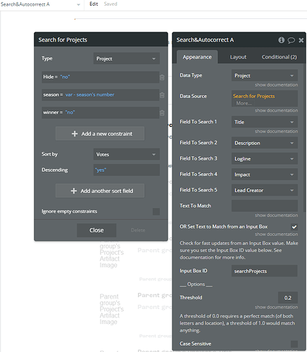 search element settings