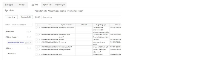 Database, userphrases