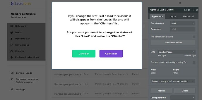 Popup de Lead a Cliente