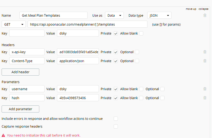 get meal plan template call
