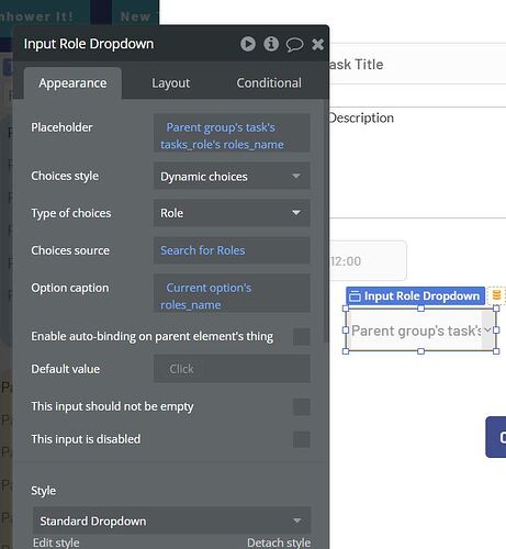 role dropdown