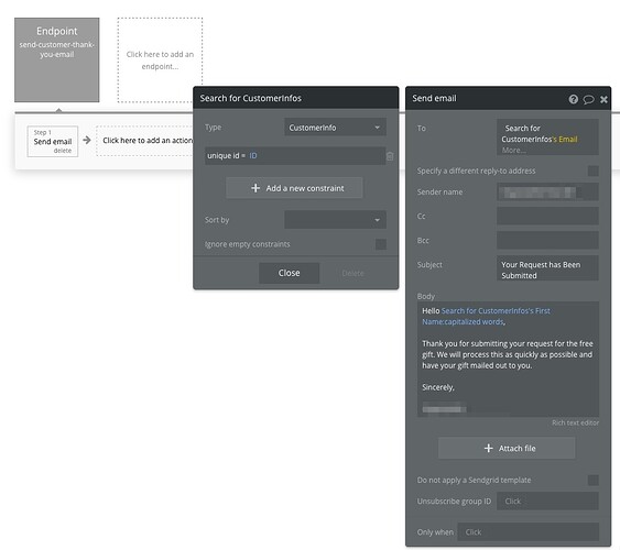 Backend Workflow Send Email