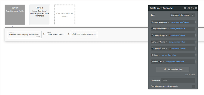 save company information workflow