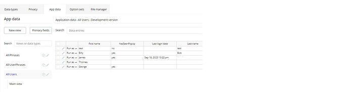 Database, all users