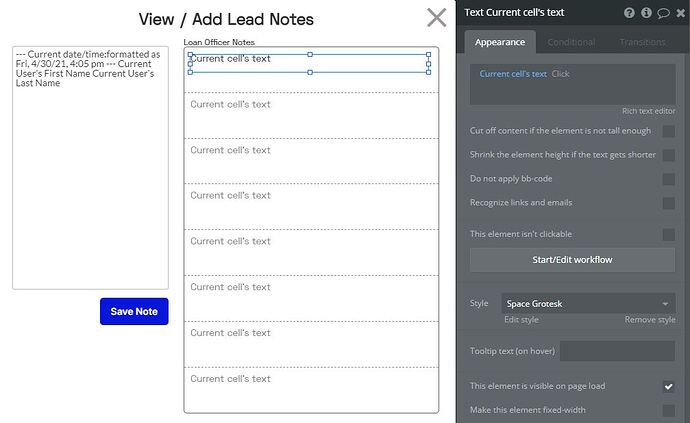 Vew Add Notes - RG Text Settings