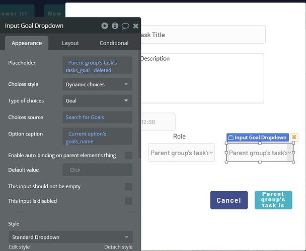 goal dropdown