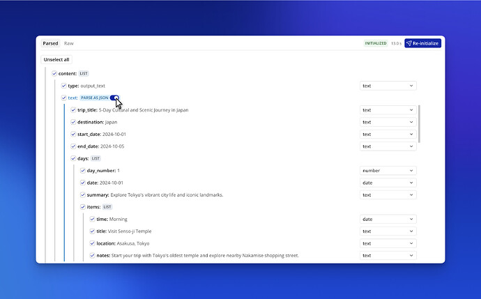 Response UI - JSON Parsing