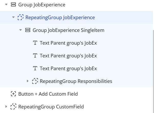 group job experience element tree