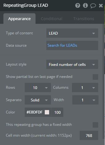 Lead RG settings