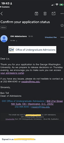 GWU admission release email