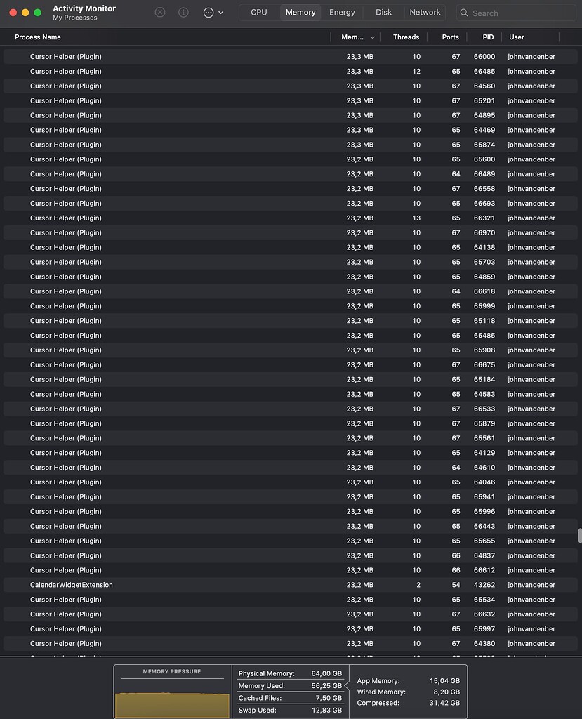 Memory usage through the roof - Bug Reports - Cursor - Community Forum