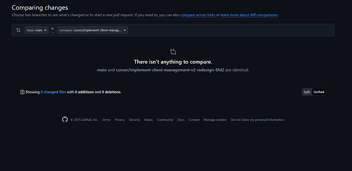 Showing github nothing to compare screen after clicking create PR