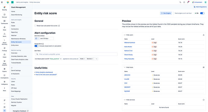 A screenshot of the Entity risk score settings page