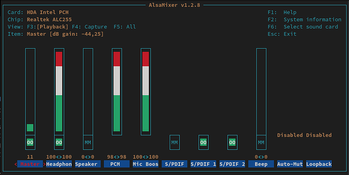 alsamixer screen capture