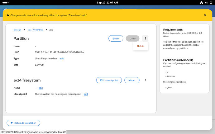 The details of the vda2 partition, as a workaround for cropped dialogs