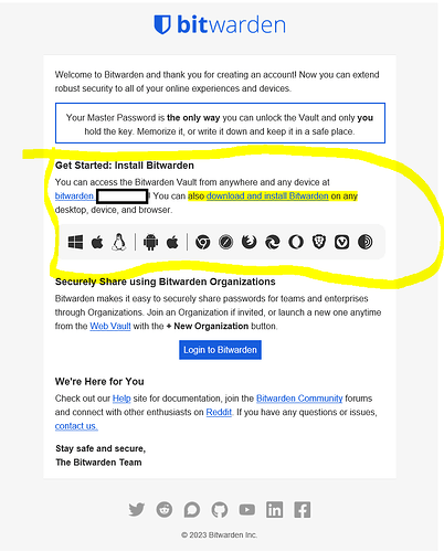 Bitwarden initial email