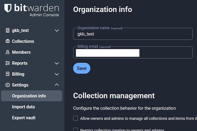Web vault - Admin Console - Organization Info 2025-10-06 210900