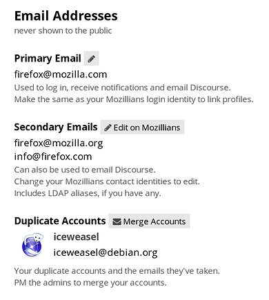 Screenshot of user's "Email Addresses" preference