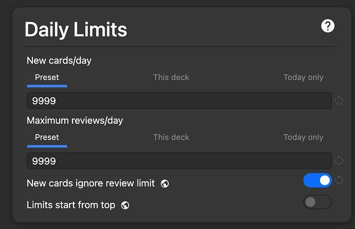 I have "new cards ignore review limit" turned on.