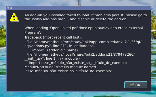 exemplo de erro