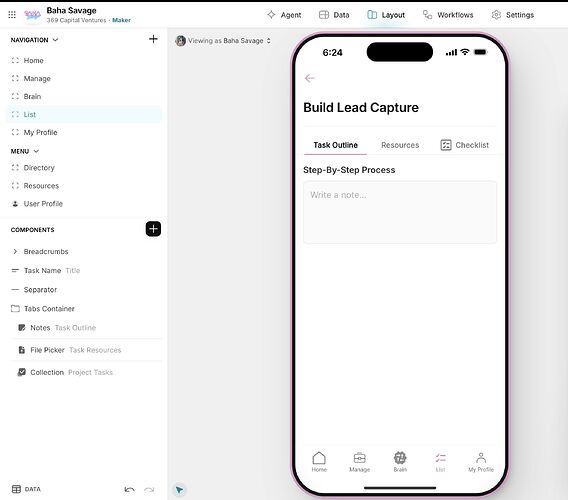 Manage project screen