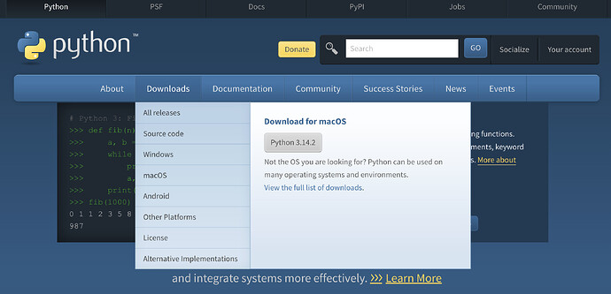 downloads menu showing 3.14.2 instead of 3.14.0