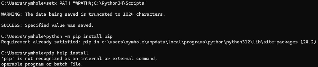 'pip' is not recognized as an internal or external command, HAS WORKED ...