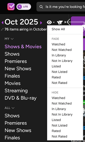 Screenshot of Filters option