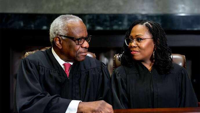 Image for article: Clarence Thomas Gently Explains To KBJ That Not All Black People Are Mentally Disabled, Just Her