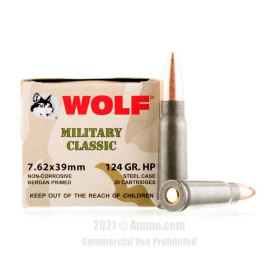 Image of Wolf 7.62x39 Ammo - 1000 Rounds of 124 Grain HP Ammunition