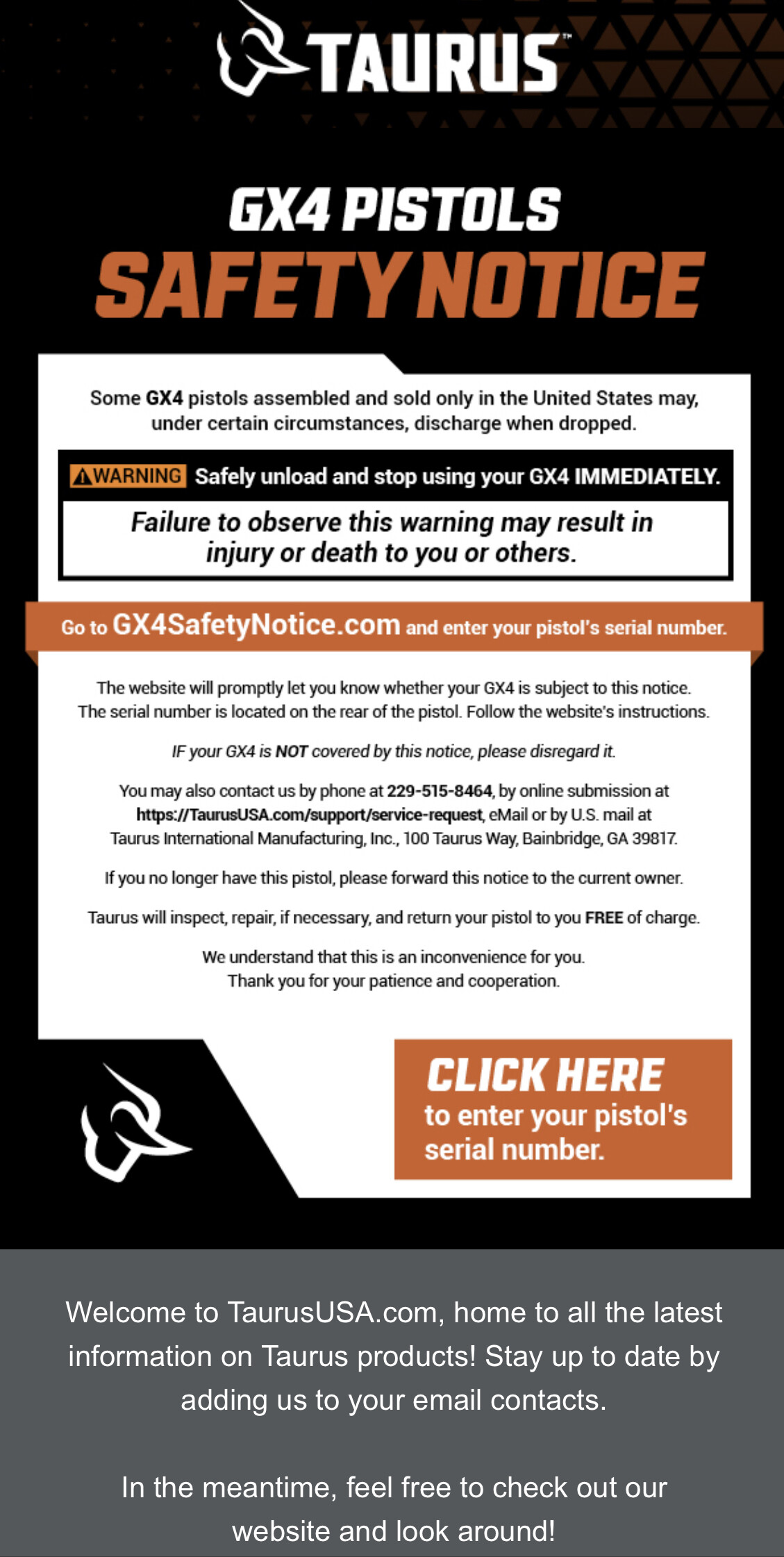 Taurus GX4 Safety Notice - Recommendations &amp; Recalls - USCCA Community