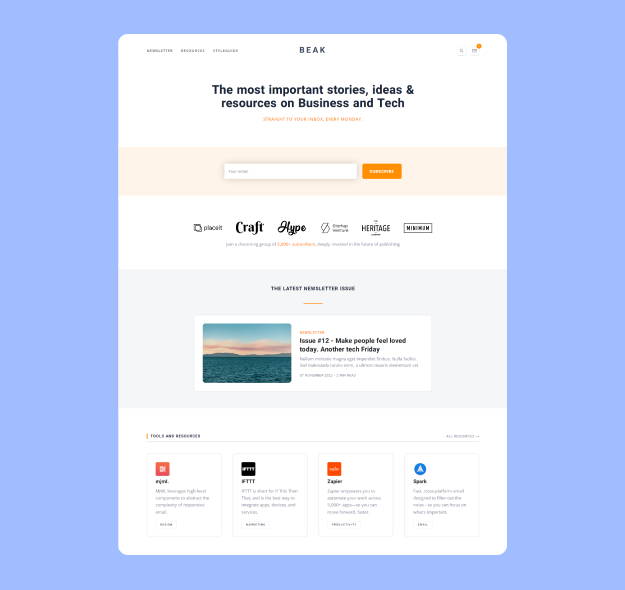Beak-A Newsletter theme for ghost