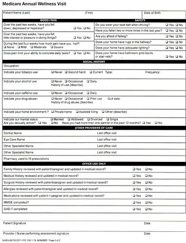 Medicare Wellness Form Page 2