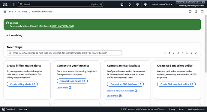 Instance Success Message