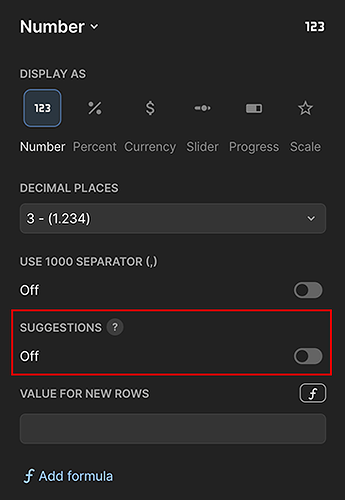 Coda Number Auto Suggest