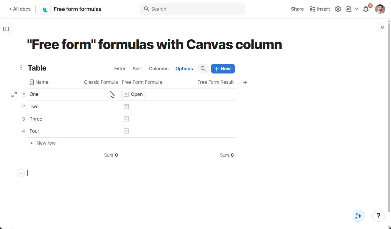 Free form formulas