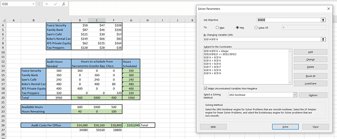 Solver 5 solution with parameters