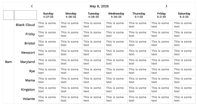 Week view table concept
