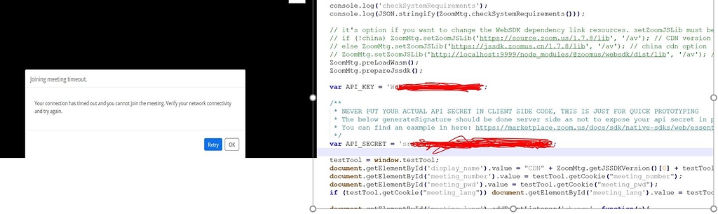 Using sample app web ,Your connection has timed out and you cannot join ...