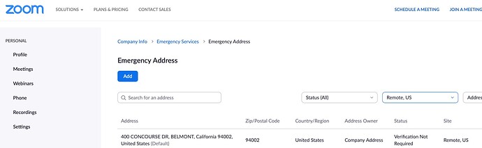 Existing Site Address on Account
