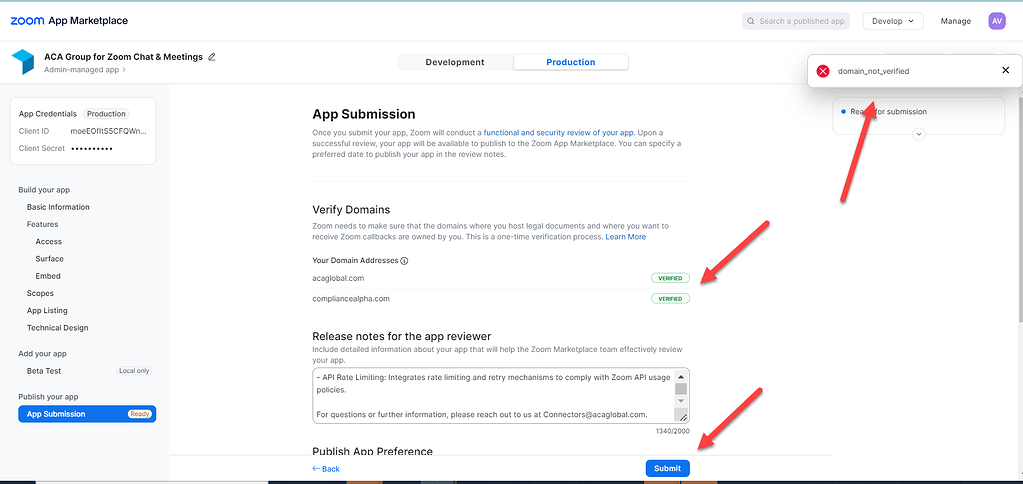 Issues Publishing Application - Zoom Apps - Zoom Developer Forum