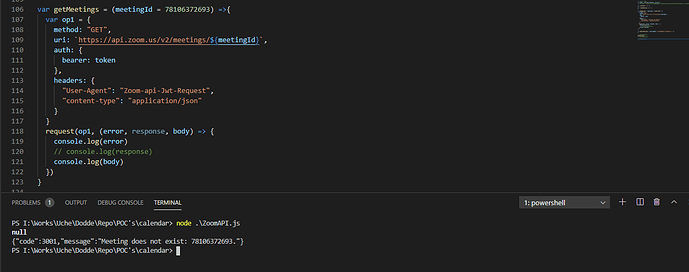 Get meeting API error
