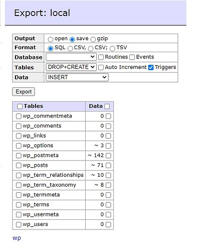 what should i check for export db