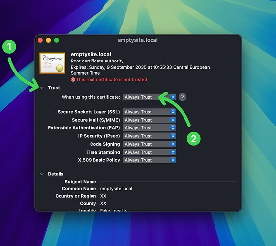 Trust a cert in Keychain Access