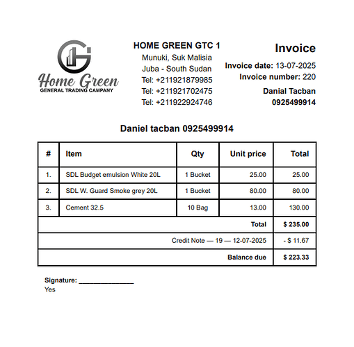 Invoice 220 - Danial Tacban 0925499914