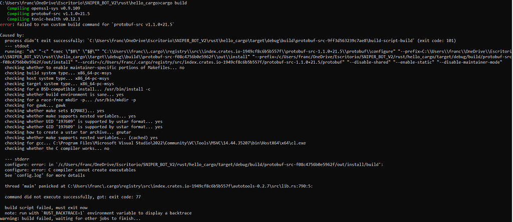 Error: failed to run custom build command for `protobuf-src v1.1.0+21.5 ...