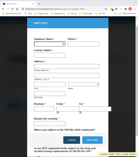 Nested form modal - Add Entry covering