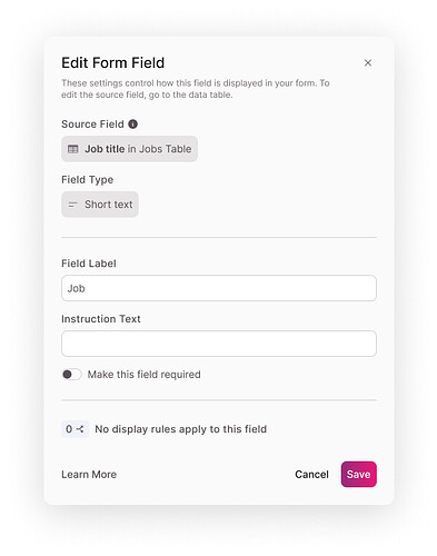 Edit field modal