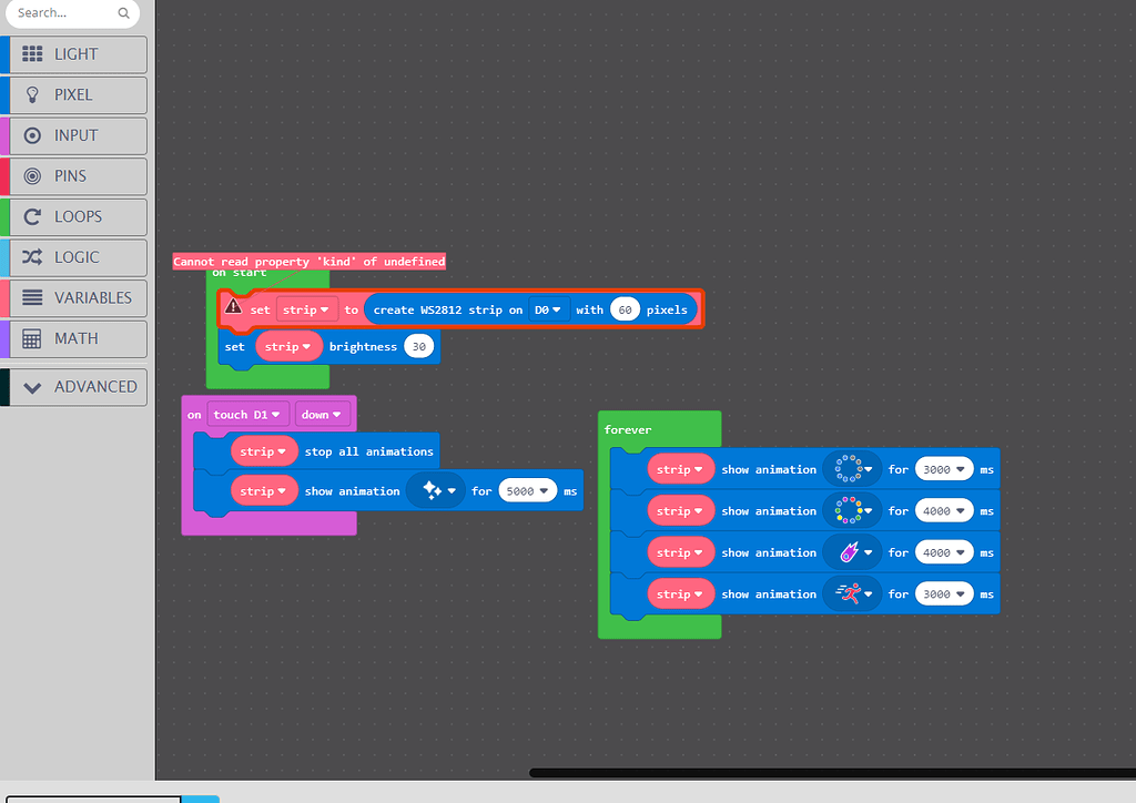 Makecode Set strip command error - Maker - Microsoft MakeCode